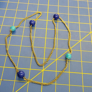 Gold/Silver Tone Blue Beads 31" Necklace